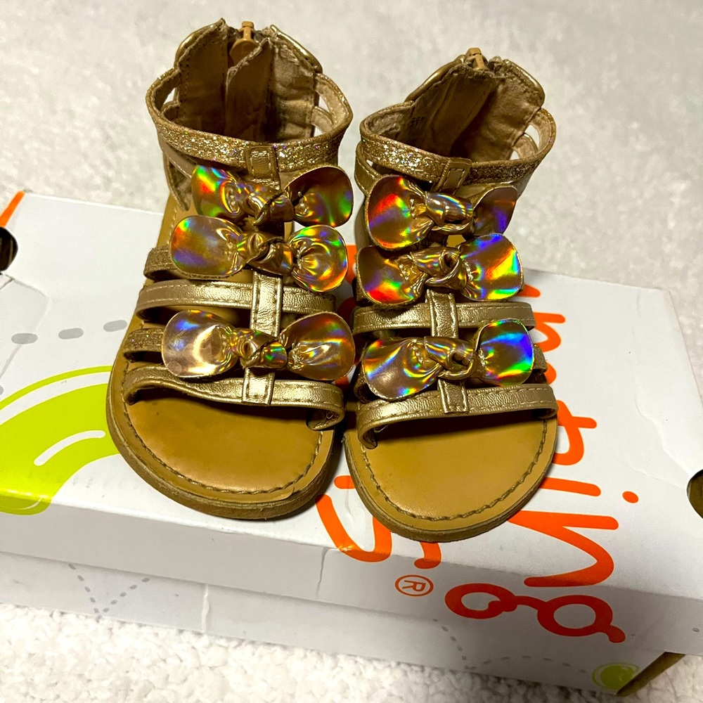 Jumping Beans Bow toddler girl gladiator sandals, Rose Gold, size 6